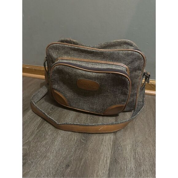 Vintage Pierre Cardin Brown Tweed Carry-On Shoulder Bag Strap Weekend Travel - Picture 1 of 15